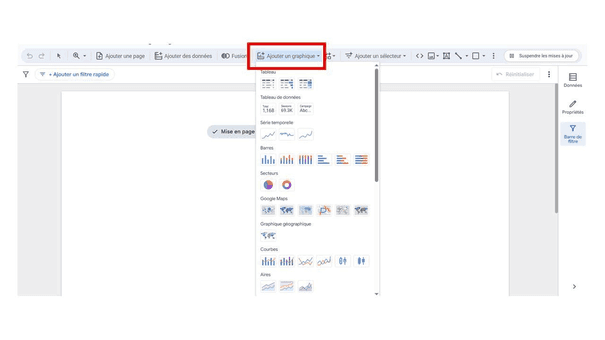 Cliquez sur le menu “Ajouter un graphique” dans la barre supérieure