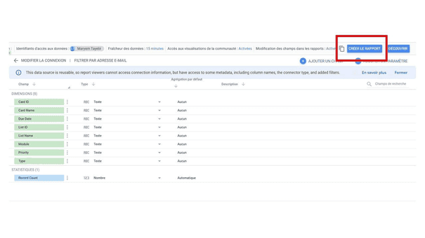 cliquez sur le bouton « Créer le rapport »
