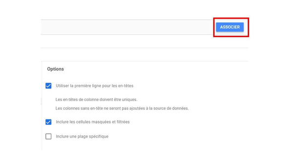 Cliquez sur le bouton “Associer” en haut à droite