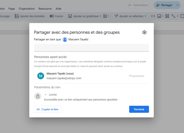 Choisissez les personnes autorisées à consulter ou modifier le tableau